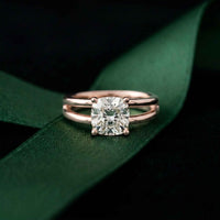 2 CTW Cushion Cut Lab Grown Diamond Engagement Ring, Twin Shank Rose Gold