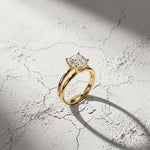 2 CTW Cushion Cut Lab Grown Diamond Engagement Ring, Twin Shank Gold