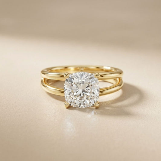 2 CTW Cushion Cut Lab Grown Diamond Engagement Ring, Twin Shank