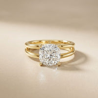 2 CTW Cushion Cut Lab Grown Diamond Engagement Ring, Twin Shank Gold