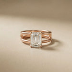 2 CTW Emerald Cut Lab Grown Diamond Engagement Ring, Twin Shank Rose Gold