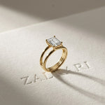 2 CTW Emerald Cut Lab Grown Diamond Engagement Ring, Twin Shank Gold