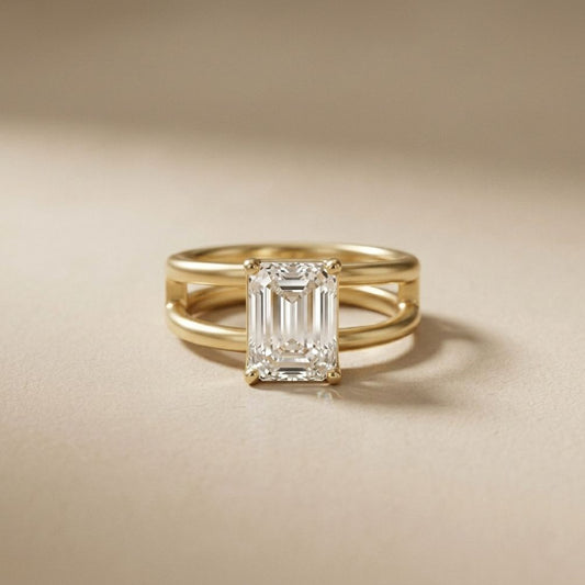 2 CTW Emerald Cut Lab Grown Diamond Engagement Ring, Twin Shank