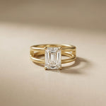 2 CTW Emerald Cut Lab Grown Diamond Engagement Ring, Twin Shank Gold