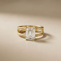 2 CTW Emerald Cut Lab Grown Diamond Engagement Ring, Twin Shank Gold