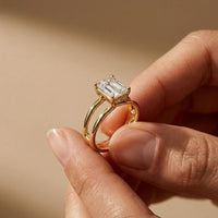 2 CTW Emerald Cut Lab Grown Diamond Engagement Ring, Twin Shank Gold