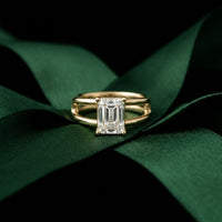 2 CTW Emerald Cut Lab Grown Diamond Engagement Ring, Twin Shank Gold