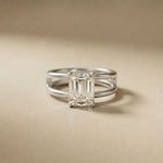 2 CTW Emerald Cut Lab Grown Diamond Engagement Ring, Twin Shank White 