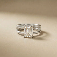 2 CTW Emerald Cut Lab Grown Diamond Engagement Ring, Twin Shank White 
