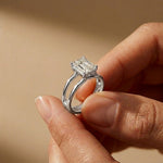 2 CTW Emerald Cut Lab Grown Diamond Engagement Ring, Twin Shank White 