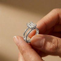 2 CTW Emerald Cut Lab Grown Diamond Engagement Ring, Twin Shank White 