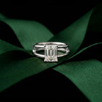 2 CTW Emerald Cut Lab Grown Diamond Engagement Ring, Twin Shank White 