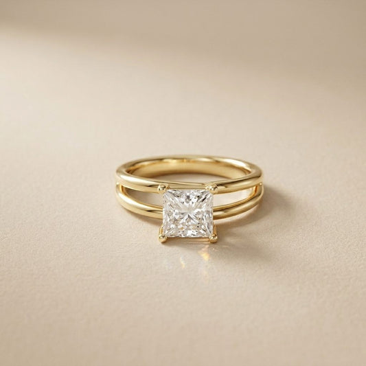 Princess Cut Lab Grown Diamond Split Shank Engagement Ring For Women