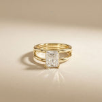Emerald Cut 2 Carat Lab Grown Diamond Split Shank Engagement Ring For Women Gold