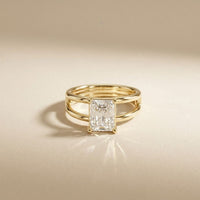 Emerald Cut 2 Carat Lab Grown Diamond Split Shank Engagement Ring For Women Gold