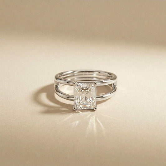 Emerald Cut 2 Carat Lab Grown Diamond Split Shank Engagement Ring For Women