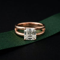 2Ct Asscher Cut Lab Grown Diamond Split Shank Engagement Ring For Girls Rose Gold
