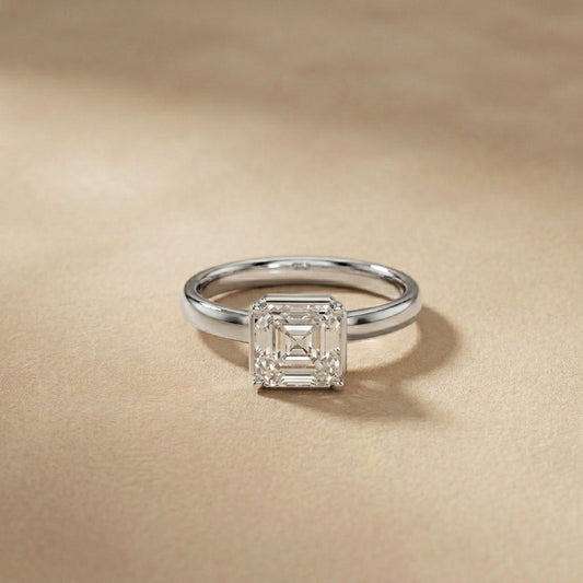 Asscher Cut Lab Grown Diamond Solitaire Engagement Ring 2 Carat