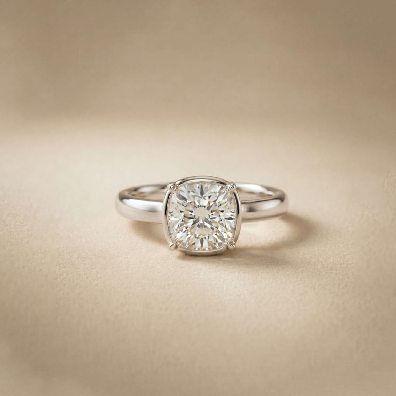 2CTW Cushion Cut Lab Grown Diamond Solitaire Engagement Ring For Women White