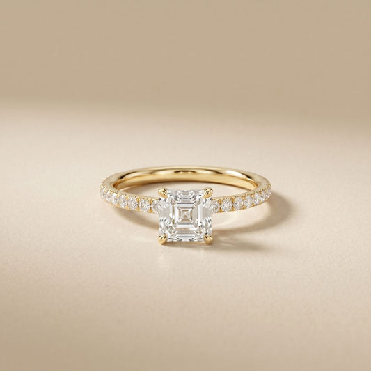 1.50 CTW Asscher Cut Lab Grown Diamond Pave Engagement Ring