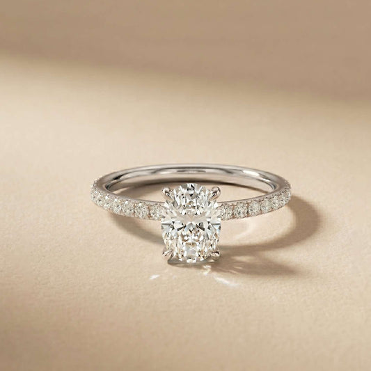 Diamond ring on a beige background