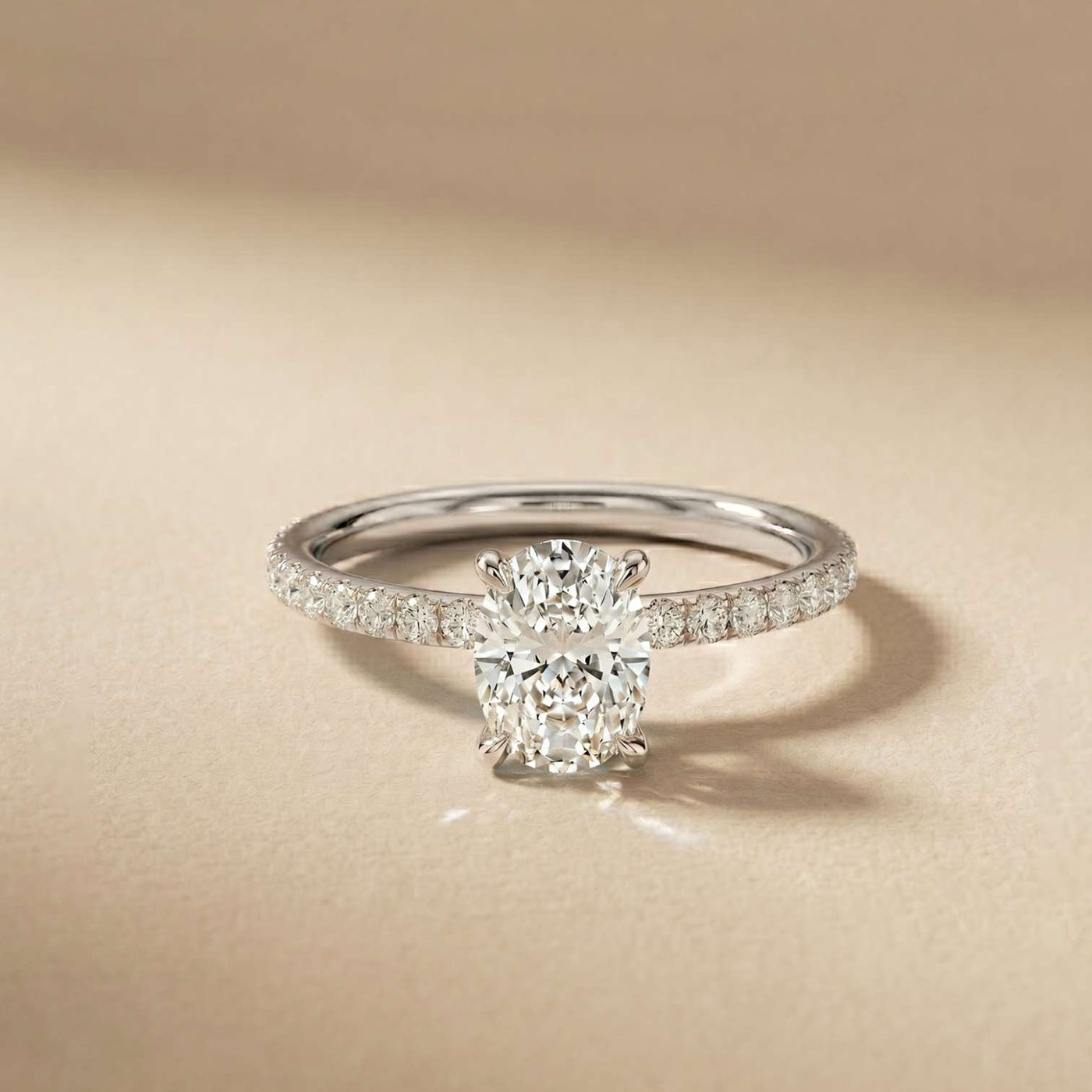 Diamond ring on a beige background White