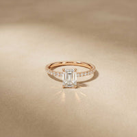 1.50 CTW Emerald Cut Lab Grown Diamond Petite Pave Ring Rose Gold