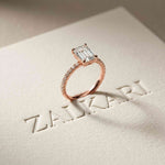 1.50 CTW Emerald Cut Lab Grown Diamond Petite Pave Ring Rose Gold