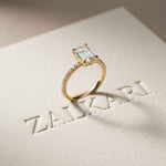 1.50 CTW Emerald Cut Lab Grown Diamond Petite Pave Ring Gold