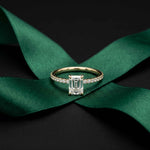 1.50 CTW Emerald Cut Lab Grown Diamond Petite Pave Ring Gold
