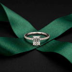 1.50 CTW Emerald Cut Lab Grown Diamond Petite Pave Ring White