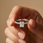 1.50 CTW Emerald Cut Lab Grown Diamond Petite Pave Ring White