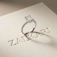 1.50 CTW Emerald Cut Lab Grown Diamond Petite Pave Ring White