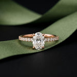 1.50 CTW Oval Lab Grown Diamond Accent Engagement Ring Rose Gold