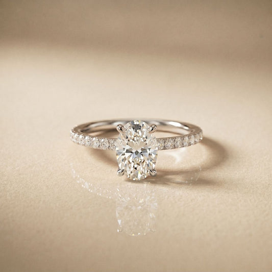 1.50 CTW Oval Lab Grown Diamond Accent Engagement Ring
