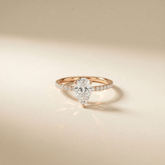 1.50 CTW Pear Lab Grown Diamond Petite Pave Engagement Ring For Girls