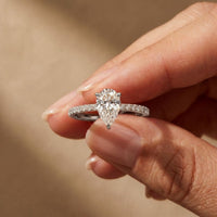 1.50 CTW Pear Lab Grown Diamond Petite Pave Engagement Ring For Girls White