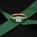 1.50 CTW Princess Cut Lab Grown Diamond Micro Pave Ring Rose Gold