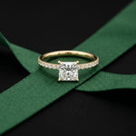 1.50 CTW Princess Cut Lab Grown Diamond Micro Pave Ring Gold