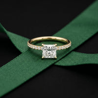 1.50 CTW Princess Cut Lab Grown Diamond Micro Pave Ring Gold
