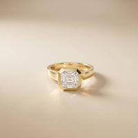 2 CTW Asscher Cut Lab Grown Diamond Bezel Set Montrielle Ring Gold