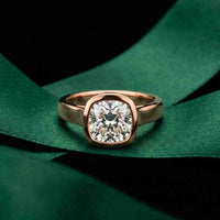 2 CTW Cushion Cut Lab Grown Diamond Bezel Set Elarisse Ring Rose Gold