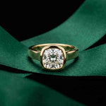 2 CTW Cushion Cut Lab Grown Diamond Bezel Set Elarisse Ring Gold