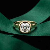 2 CTW Cushion Cut Lab Grown Diamond Bezel Set Elarisse Ring Gold