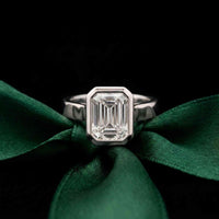 Velmira 2 CTW Emerald Cut Lab Grown Diamond Bezel Set Ring White
