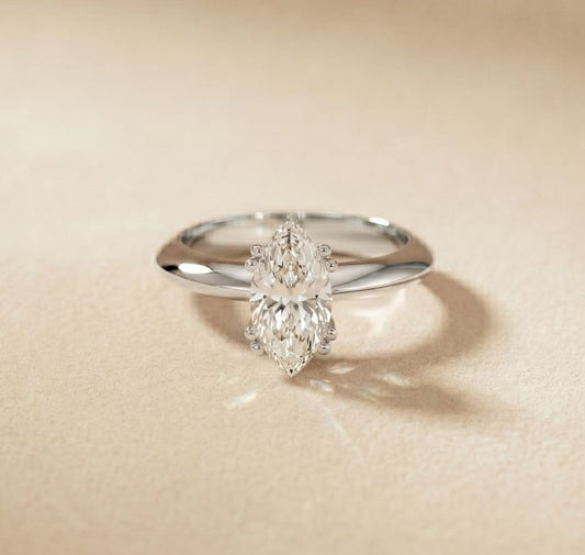 Lab Grown Diamond ring on a beige background