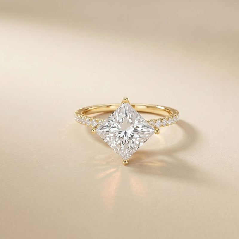 The Everleigh 3 CT Princess Cut Lab Grown Diamond Pave Engagement Ring Gold