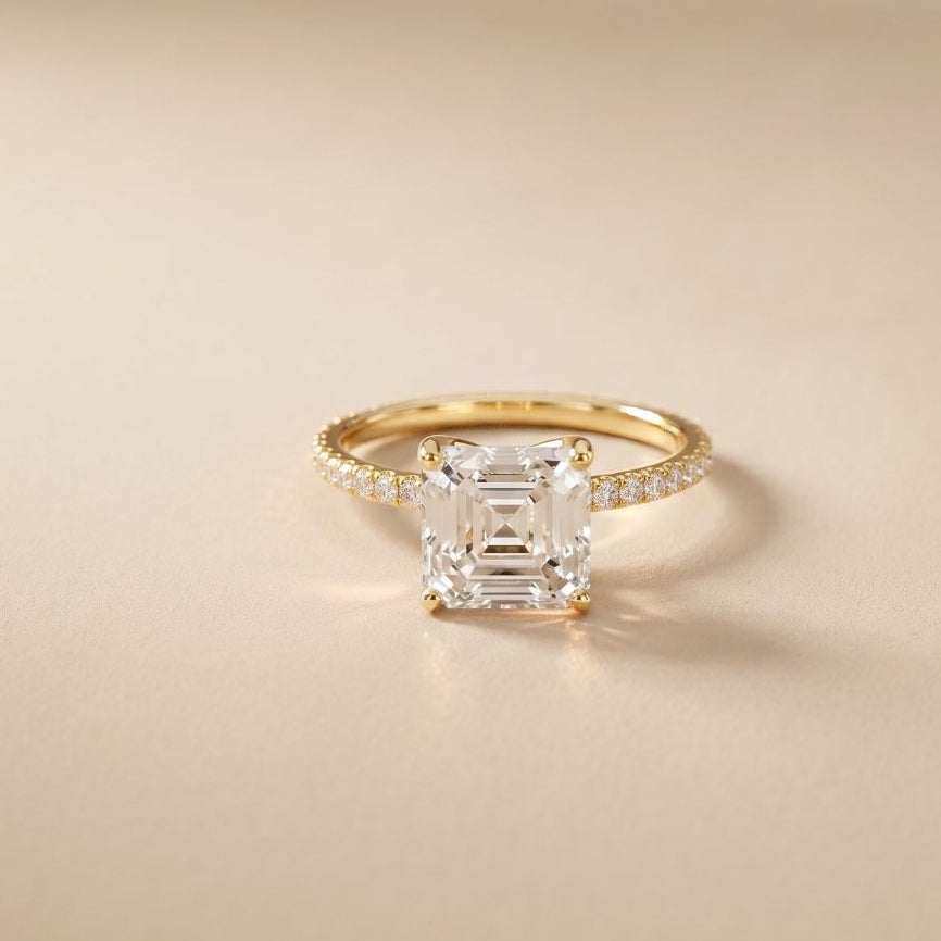 The Whitmore 3 CT Asscher Cut Lab Grown Diamond Engagement Ring Gold