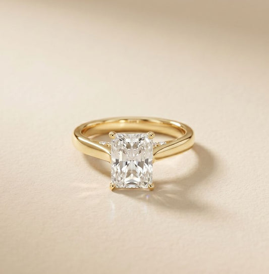 2.20 CT Radiant Cut Lab Grown Diamond Hidden Halo Engagement Ring