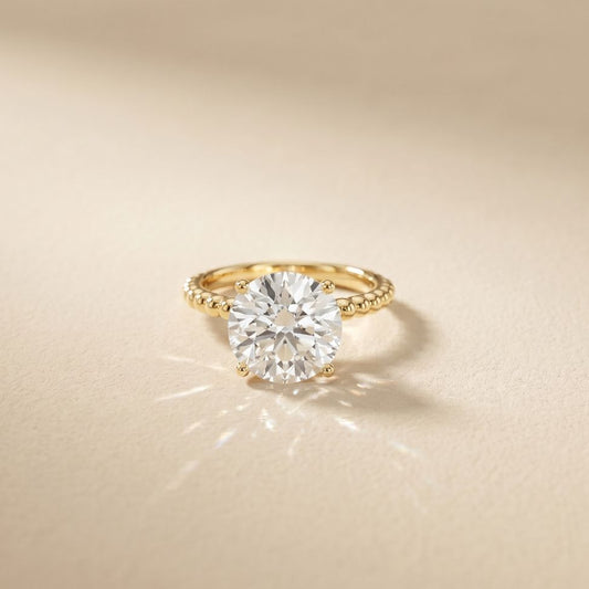 2.80 CTW Round Lab Grown Diamond Sunlit Vow Beaded Ring Gold